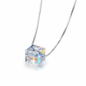 Bohemian Cube Crystal Pendant Necklace, 925 Sterling Silver Sparkling Sugar Charm
